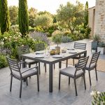 DEXTER - set tavolo in alluminio cm 200/300 x 100 x 74 h con 4 sedie e 2 poltrone Dexter