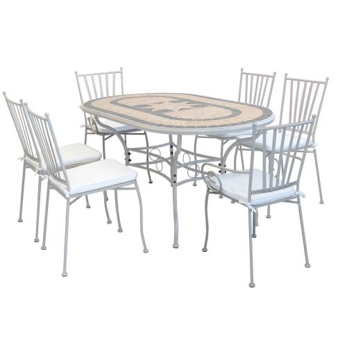 VENTUS - set tavolo in ferro cm 160 x 90 x 74 h con 4 sedie e 2 poltrone Ventus