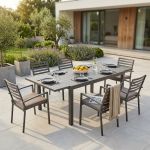 DEXTER - set tavolo in alluminio cm 160/240 x 90 x 75 h con 6 poltrone Dexter