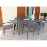DEXTER - set tavolo in alluminio cm 160/240 x 90 x 75 h con 6 poltrone Dexter