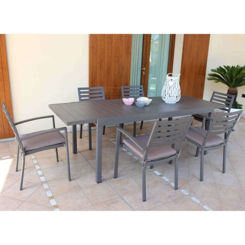 DEXTER - set tavolo in alluminio cm 160/240 x 90 x 75 h con 6 poltrone Dexter