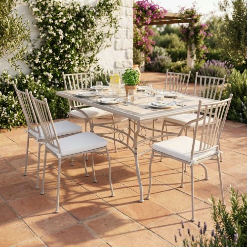 VENTUS - set tavolo in ferro cm 160 x 90 x 74 h con 4 sedie Ventus