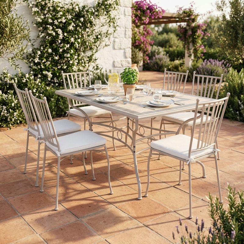 VENTUS - set tavolo in ferro cm 160 x 90 x 74 h con 4 sedie Ventus