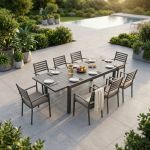 DEXTER - set tavolo in alluminio cm 160/240 x 90 x 75 h con 8 poltrone Dexter