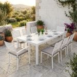 DEXTER - set tavolo in alluminio cm 200/300 x 100 x 74 h con 6 sedie e 2 poltrone Dexter