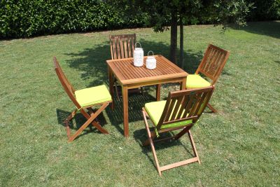 AARON - set tavolo in alluminio e teak cm 80 x 80 x 74 h con 2 sedie Dresda