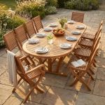 GENIUS - set tavolo in acacia massiccio cm 200/250/300 x 110 x 74 h con 8 sedie e 2 poltrone Mulier