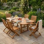 TURRIS - set tavolo in legno massiccio di acacia cm 150/200 x 90 x 74 h con 4 sedie e 2 poltrone Mulier