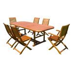 TURRIS - set tavolo in legno massiccio di acacia cm 150/200 x 90 x 74 h con 4 sedie e 2 poltrone Mulier