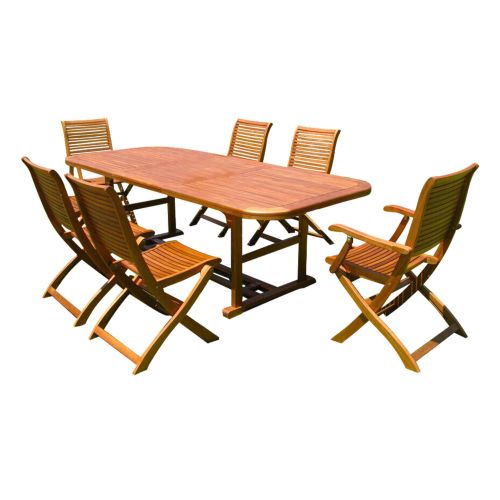 TURRIS - set tavolo in legno massiccio di acacia cm 150/200 x 90 x 74 h con 4 sedie e 2 poltrone Mulier