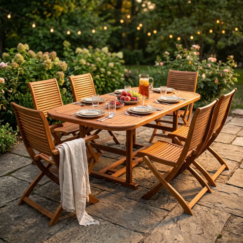 TURRIS - set tavolo in legno massiccio di acacia cm 150/200 x 90 x 74 h con 4 sedie e 2 poltrone Mulier