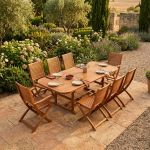 TURRIS - set tavolo in legno massiccio di acacia cm 150/200 x 90 x 74 h con 6 sedie e 2 poltrone Mulier