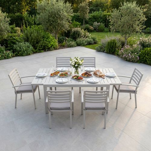 DEXTER - set tavolo in alluminio cm 160/240 x 90 x 75 h con 4 sedie e 2 poltrone Dexter