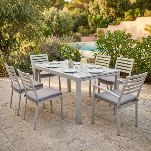 DEXTER - set tavolo in alluminio cm 160/240 x 90 x 75 h con 4 sedie e 2 poltrone Dexter