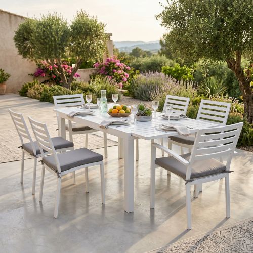 DEXTER - set tavolo in alluminio cm 160/240 x 90 x 75 h con 4 sedie e 2 poltrone Dexter