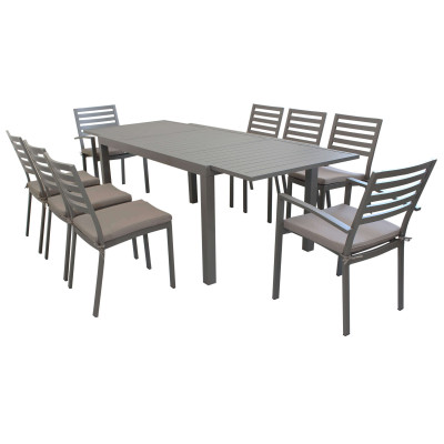 DEXTER - set tavolo in alluminio e teak cm 160/240 x 90 x 75 h con 6 sedie e 2 poltrone Dexter