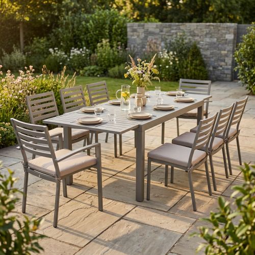 DEXTER - set tavolo in alluminio cm 160/240 x 90 x 75 h con 6 sedie e 2 poltrone Dexter