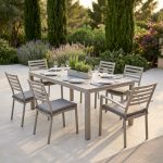 DEXTER - set tavolo in alluminio cm 200/300 x 100 x 74 h con 4 sedie e 2 poltrone Dexter