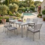 DEXTER - set tavolo in alluminio cm 200/300 x 100 x 74 h con 4 sedie e 2 poltrone Dexter