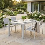 DEXTER - set tavolo in alluminio cm 160/240 x 90 x 75 h con 4 poltrone Venus