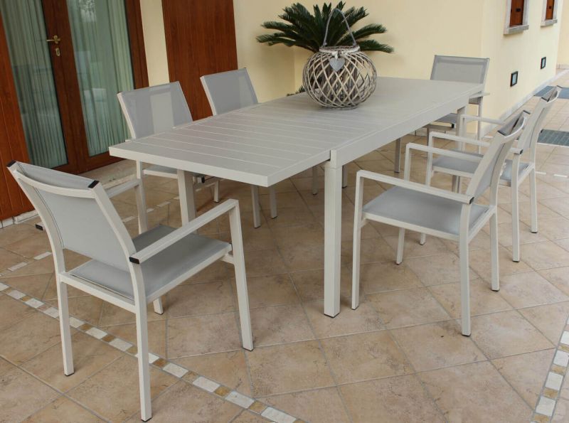 DEXTER - set tavolo in alluminio cm 160/240 x 90 x 75 h con 4 poltrone Venus