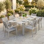 DEXTER - set tavolo in alluminio cm 200/300 x 100 x 74 h con 8 poltrone Venus