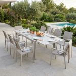 DEXTER - set tavolo in alluminio cm 200/300 x 100 x 74 h con 8 poltrone Venus