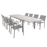 DEXTER - set tavolo in alluminio cm 200/300 x 100 x 74 h con 8 poltrone Venus