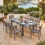 DEXTER - set tavolo in alluminio cm 160/240 x 90 x 75 h con 8 poltrone Venus