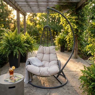 AVUS - dondolo da giardino con struttura acciaio completo di cuscini intreccio in rattan sintetico