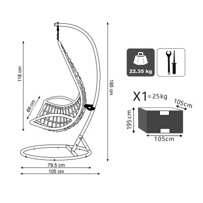 AVUS - dondolo da giardino con struttura acciaio completo di cuscini intreccio in rattan sintetico