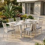 DEXTER - set tavolo in alluminio cm 160/240 x 90 x 75 h con 6 sedie Dexter