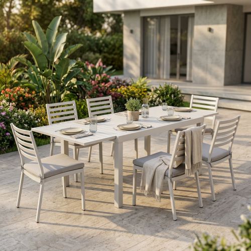 DEXTER - set tavolo in alluminio cm 160/240 x 90 x 75 h con 6 sedie Dexter