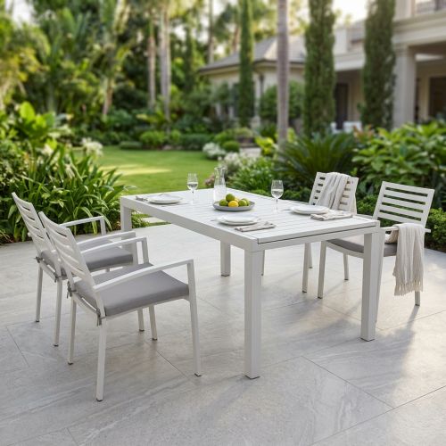 DEXTER - set tavolo in alluminio cm 160/240 x 90 x 75 h con 4 poltrone Dexter