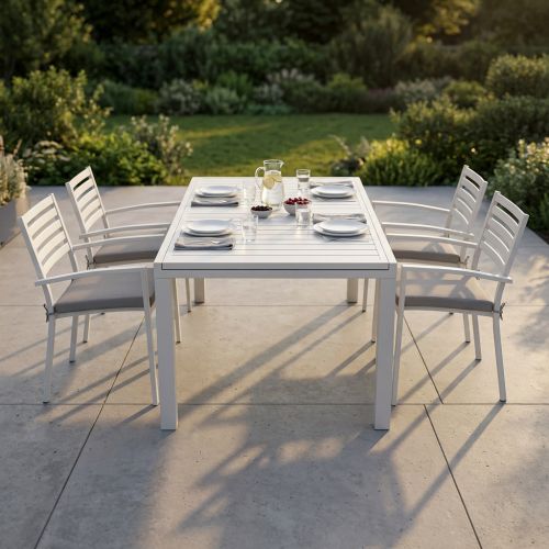 DEXTER - set tavolo in alluminio cm 160/240 x 90 x 75 h con 4 poltrone Dexter