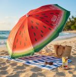 ombrellone spiaggia poliestere uv 200/32 decoro anguria e fenicottero