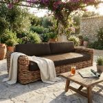ROSEUS - divano da giardino componibile 3 posti completo di cuscino intreccio in rattan naturale