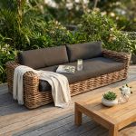 ROSEUS - divano da giardino componibile 3 posti completo di cuscino intreccio in rattan naturale