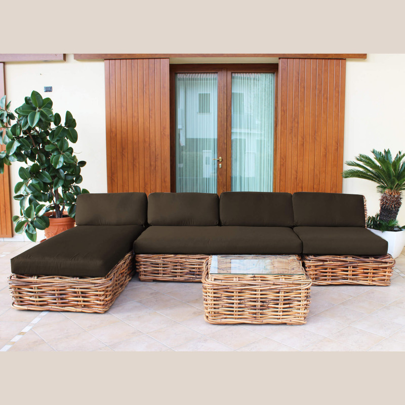 ROSEUS - divano da giardino componibile completo di cuscino intreccio in rattan naturale