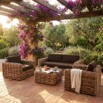 ROSEUS - salotto da giardino completo di cuscini intreccio in rattan naturale