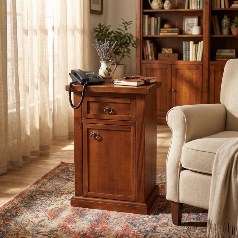 KALEB - mobile portatelefono in legno massello cm 46 x 31 x 76 h