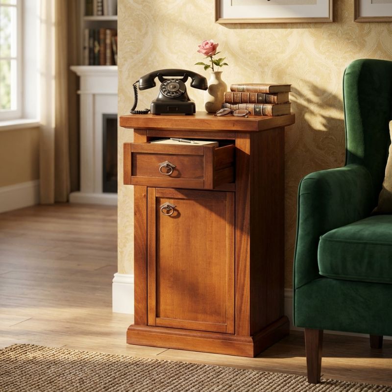 KALEB - mobile portatelefono in legno massello cm 46 x 31 x 76 h