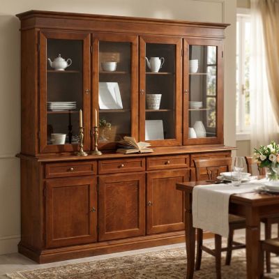 JAQUELINE - credenza con vetrina in legno massello cm 205 x 42 x 205 h