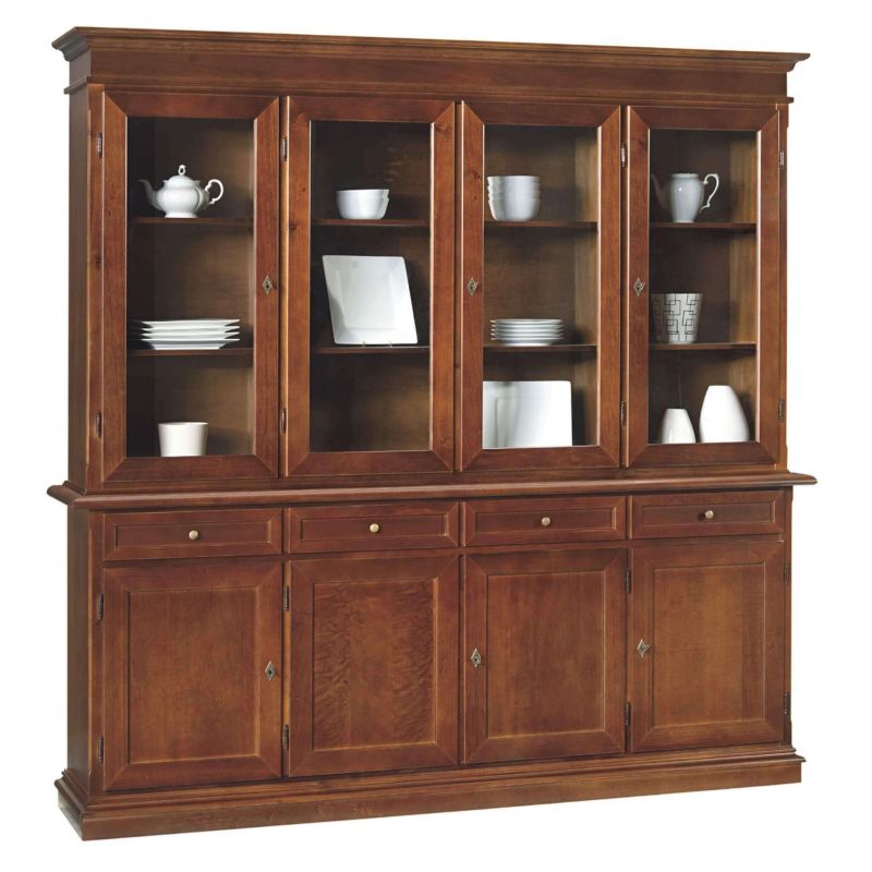 JAQUELINE - credenza con vetrina in legno massello cm 205 x 42 x 205 h