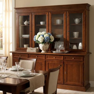 JAQUELINE - credenza con vetrina in legno massello cm 205 x 42 x 205 h