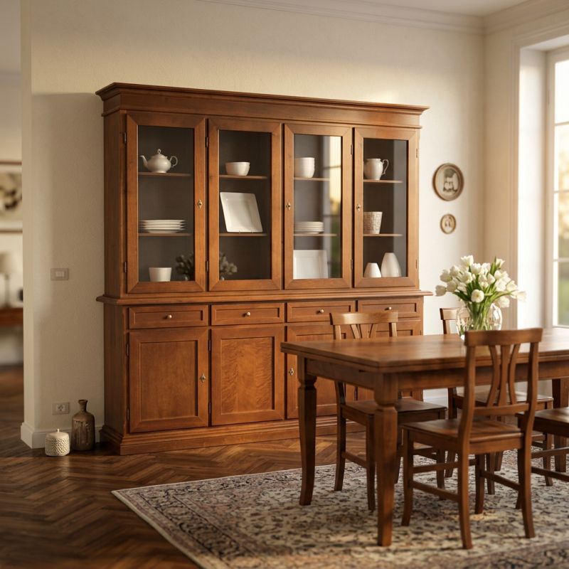 JAQUELINE - credenza con vetrina in legno massello cm 205 x 42 x 205 h