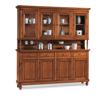 CHELSEY - credenza con vetrina in legno massello cm 196 x 43 x 218 h
