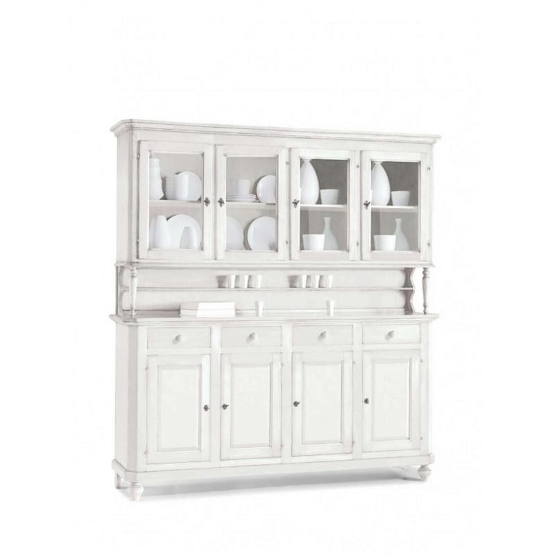 CHELSEY - credenza con vetrina in legno massello cm 196 x 43 x 218 h