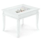 DORIAN - tavolino bacheca in legno massello piano vetro