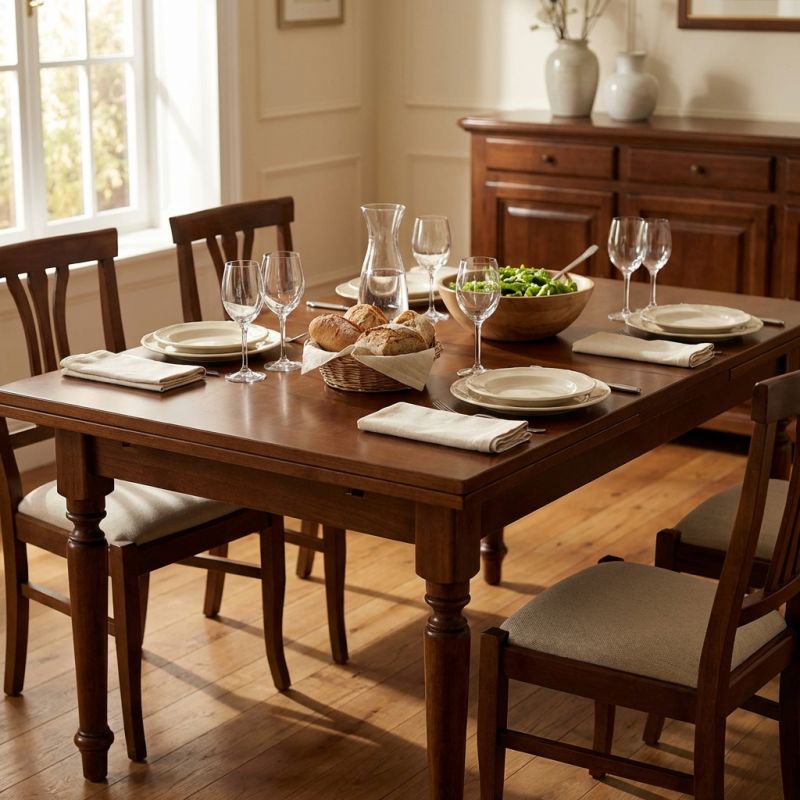 DYLAN - tavolo da pranzo allungabile in legno massello con gamba tornita cm 85 X 160/200/240